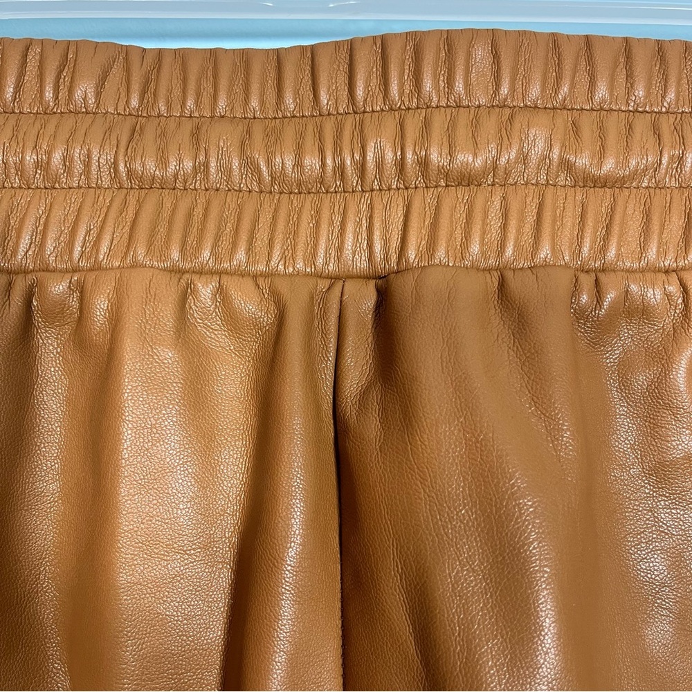 NWOT LOFT Faux‎ Leather Women Dark Tan Baggy Pants With Elastic Waistband Size L - Picture 6 of 9
